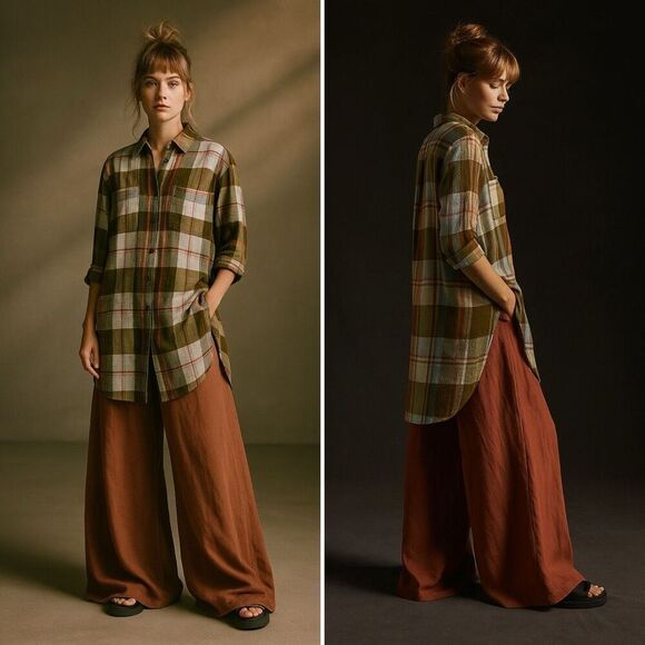 Pilcro Side Slit Oversized Tunic Longline SP Boho Cottage Western Forest Grunge - Picture 2 of 10